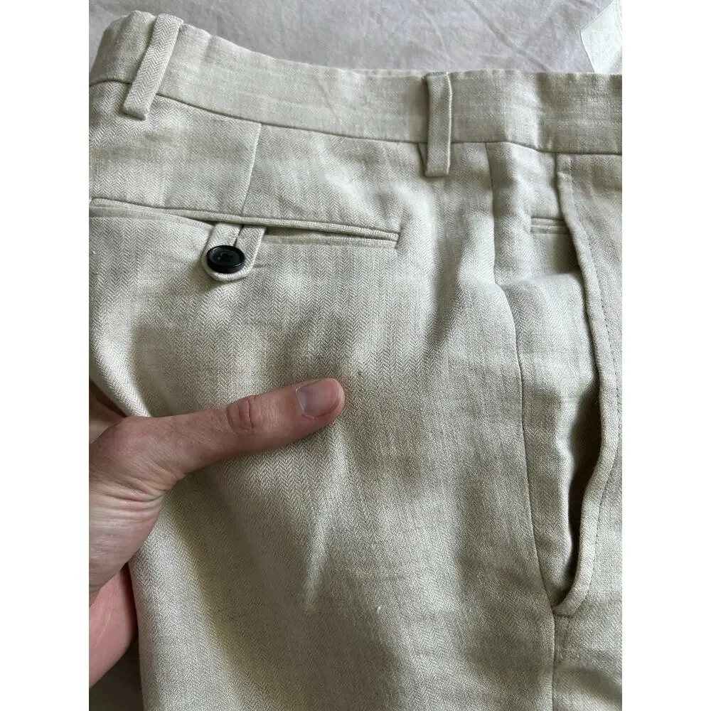 Men’s Billy Reid Dress Pants Size 30 (31x33) Herringbone Cotton Ecru Off White